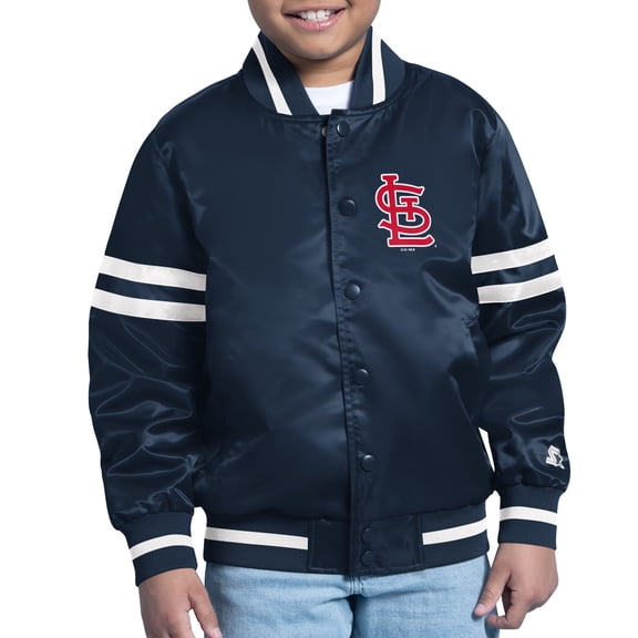 Youth Starter Navy St. Louis Cardinals Team Logo Full-Snap Satin Varsity Jacket