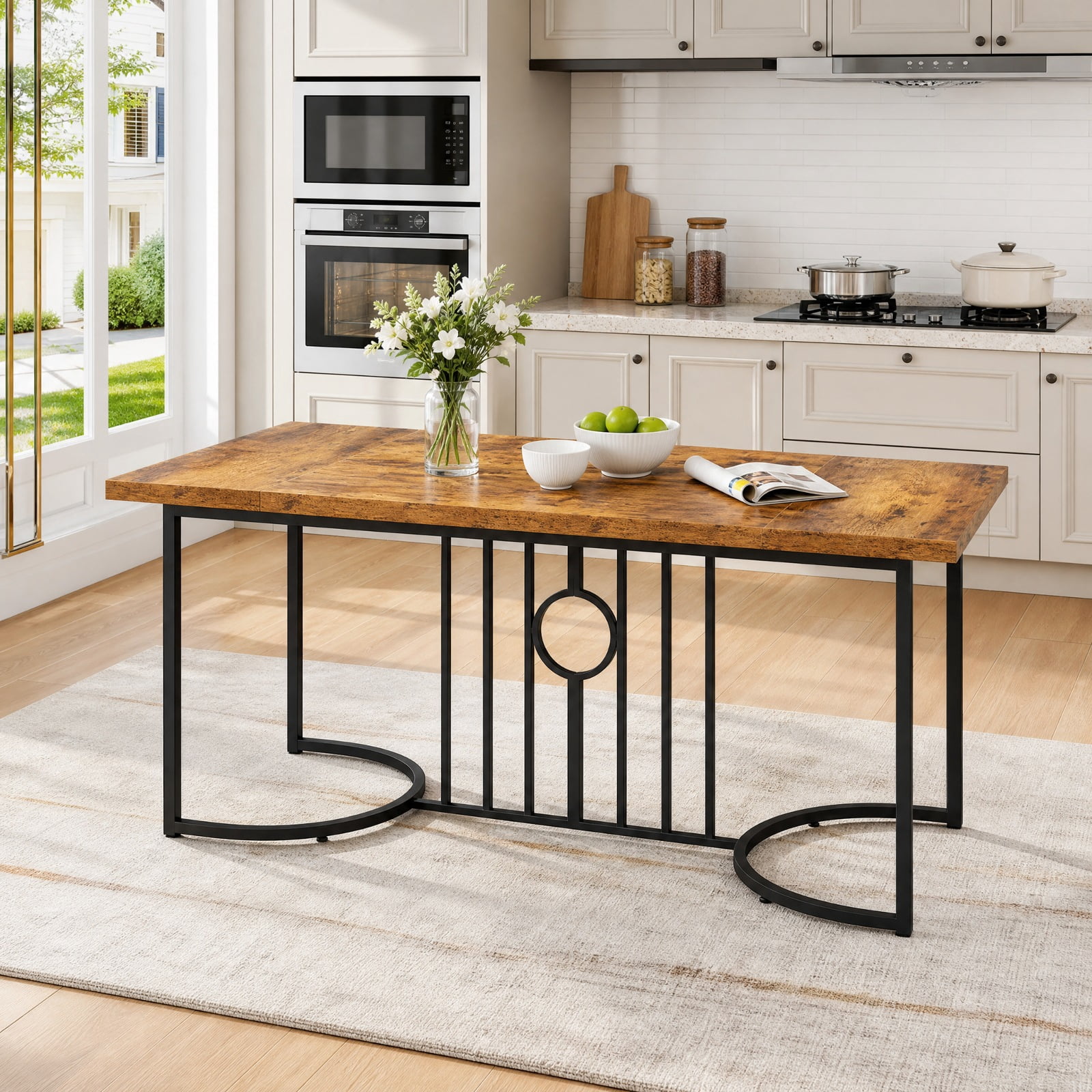 Furnibear 71 Inch Large Rectangular Dining Table for 6 to 8 People with Heavy Duty Metal Frame for Kitchen and Restaurant, Rustic Brown