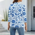 thumbnail image 6 of Women's 3/4 Sleeve Button Up Shirt with Lapel Collar and Floral Print, Casual Fashion Top for Daily Wear, Lightweight Summer Blouse Sky Blue XL, 6 of 6