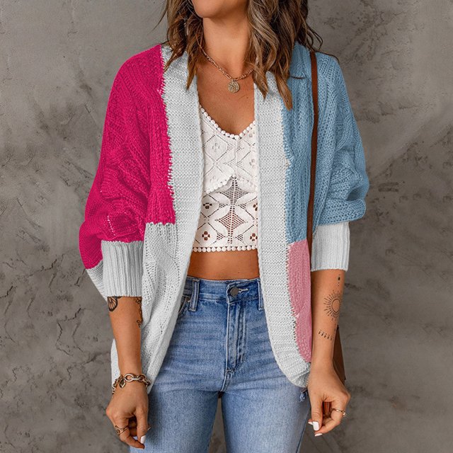 Puntoco Moda Mujer Otoño Invierno Contraste Color Cárdigan Manga Larga Suéter Cárdigan Chaqueta tops Rollbacks Puntoco Puntoco-3971