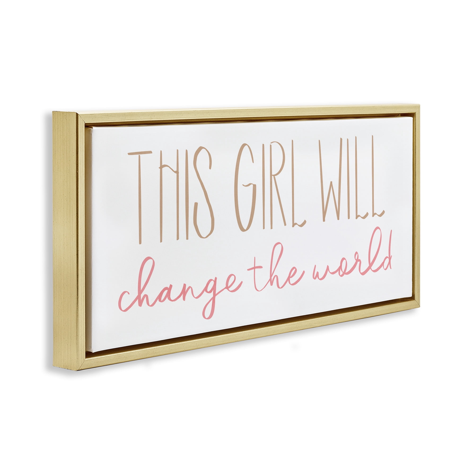 Stupell Industries Girl Power Motivational Phrase Inspirational Painting Gold Floater Framed Canvas Art Print Wall Art, 31 x 14