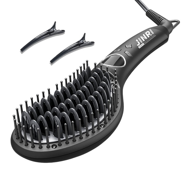 JINRI Plancha de Pelo Brus 30S Plancha de Pelo de cerámica de Calentamiento rápido Peine y Plancha con Anti-escaldaduras Viajes y salón El Mejor Cuerpo de Tacto Redondo Suave para el hogar Negro