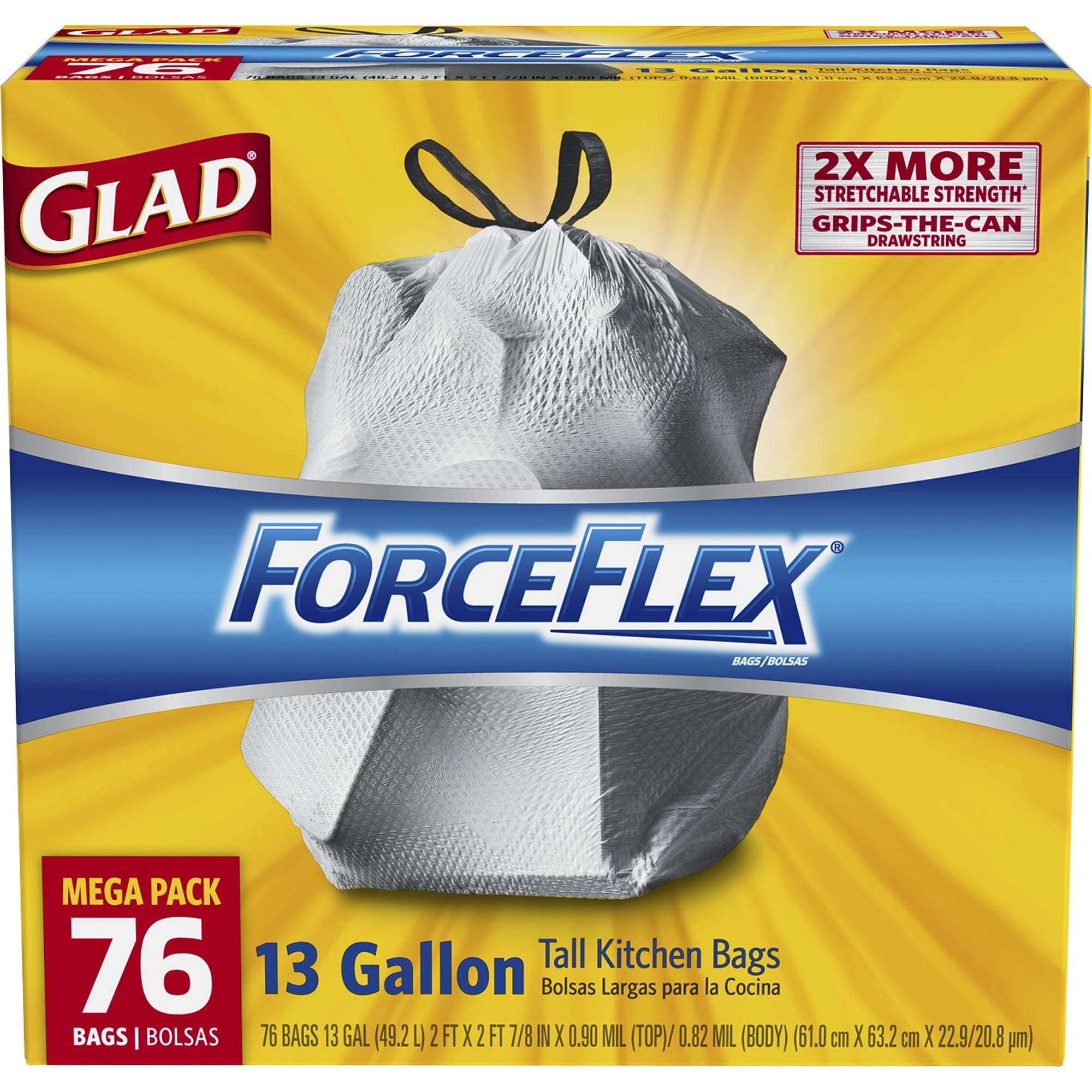 Glad ForceFlex Tall Kitchen Drawstring Trash Bags 13 Gallon 76