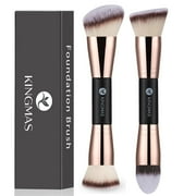 KINGMAS Foundation Makeup Brushes, SE332Pcs Premium Double-Ended Makeup Brush (Flat/Angled/Angled Round/Tapered Top) for Buffing Liquid, Cream, Powder, Blending Face Brush