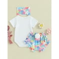 thumbnail image 4 of Bagilaanoe 2pcs Newborn Easter Outfits Baby Girl Shorts Set Short Sleeve Print Romper Tops + Ruffle Shorts + Headband 3M 6M 12M 18M 24M Infant Casual Summer Clothes, 4 of 8