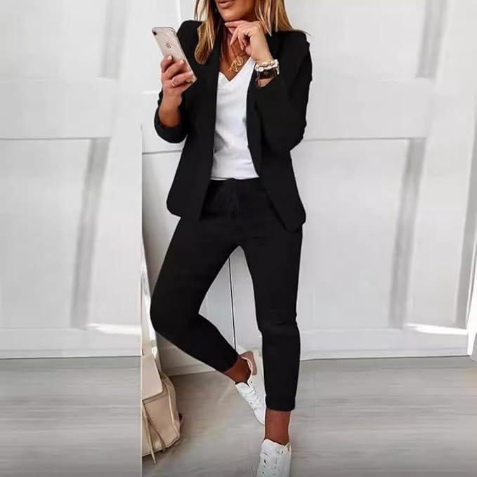 Trouser Suits for Women Business Modern Elegant Blazer Suit Set Plain Streetwear Two Piece Trouser Suit Trousers Women s Festive Elegant Trouser Suit Lapel Slim Fit Sporty Office Walmart