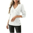thumbnail image 2 of YueHuiYing Womens Long Sleeve Tunic Top V Neck Button Shirts Dressy Casual Business Elegant Knit Top, 2 of 9