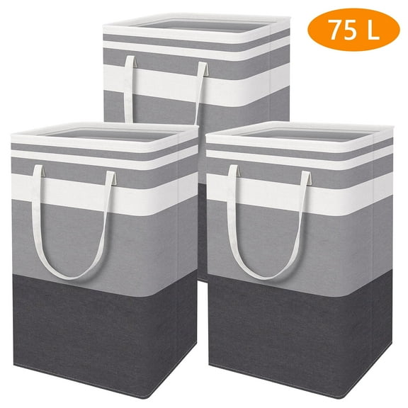 Tripumer 3Pack Large Laundry Basket, 75L Freestanding Waterproof Laundry Basket, Collapsible Storage Box with Easy Carry Handle, Suitable for Home and Dormitory Clothes, Towels and Toys Gradient Gray