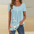 thumbnail image 3 of JTZGDY Floral Shirts for Women Loose Fit Vintage Graphic Summer Short Sleeve Henley Tops Trendy Oversized Dressy Casual Flowy Tunic Blouse to Hide Belly for Leggings Light Blue M, 3 of 7