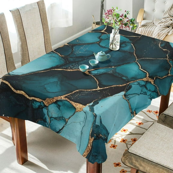 WOBOGO Dark Green Gild Marble Square Tablecloth 54×54in Polyester Fabric Tablecloth Washable Dust Resistant Wrinkle Resistant