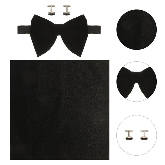 PAMINGONO 1 Set Red Bow Ties for Men with Cufflinks and Handkerchief in Black for Elegant Styling