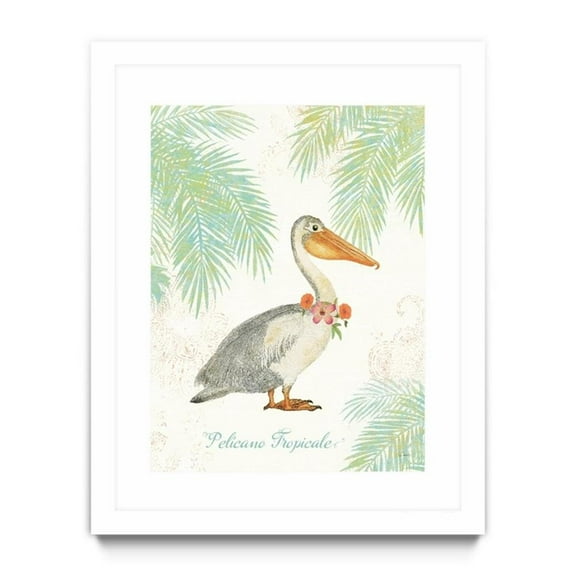 Giant Art 30x40 Flamingo Tropicale I Matted and Framed in Green