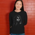thumbnail image 4 of Web Sugar Skull Women's Long Sleeve T-shirt Black White Monochrome Gothic Beauty Elegant Day of the Dead Dia de Los Muertos, 4 of 7