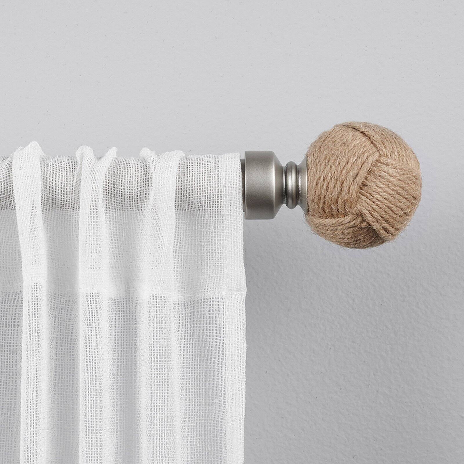 Exclusive Home Rope Knot 1" Curtain Rod and Finial Set, Matte Silver