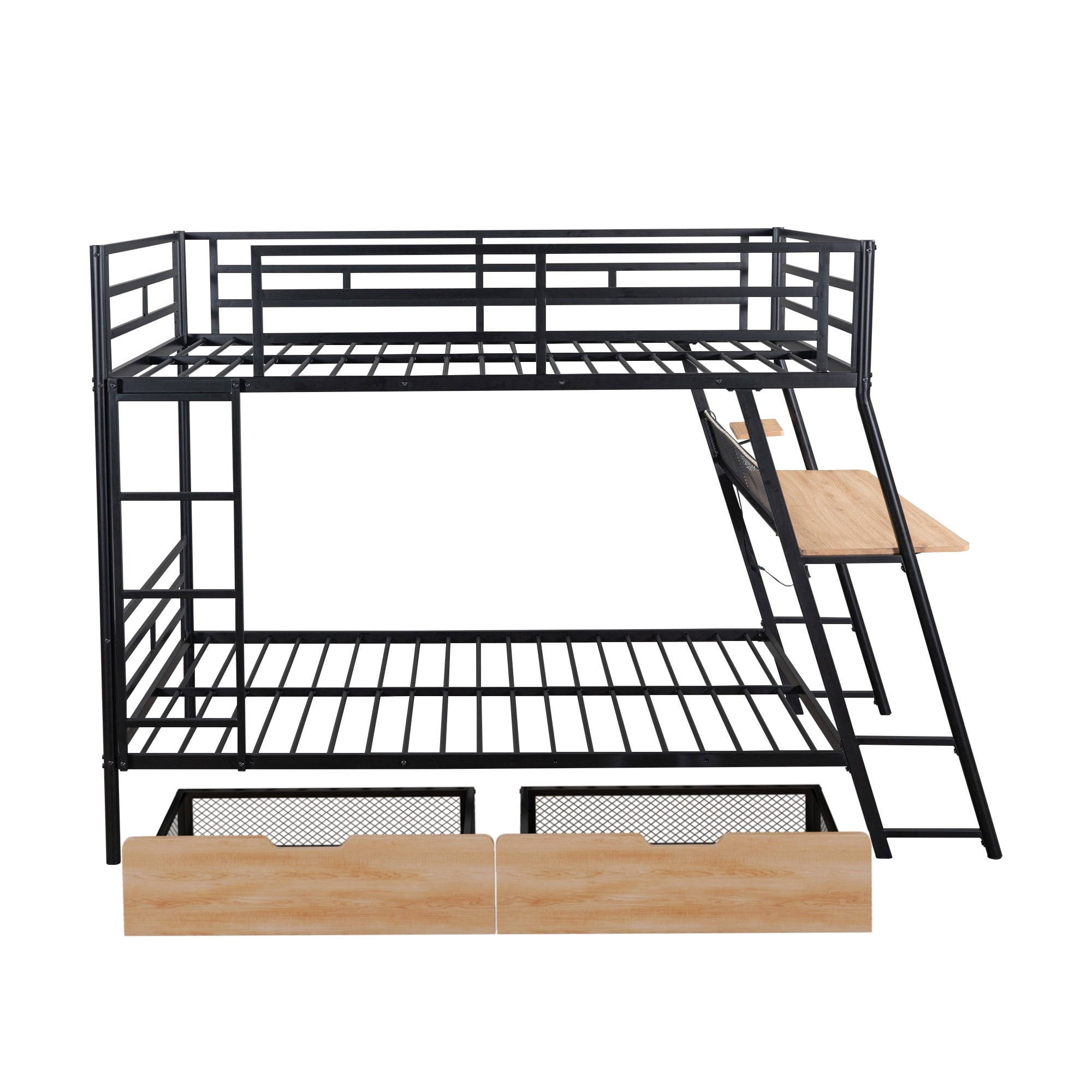 Euroco Metal Full over Full Bunk Bed with Desk and LED Light, Black
