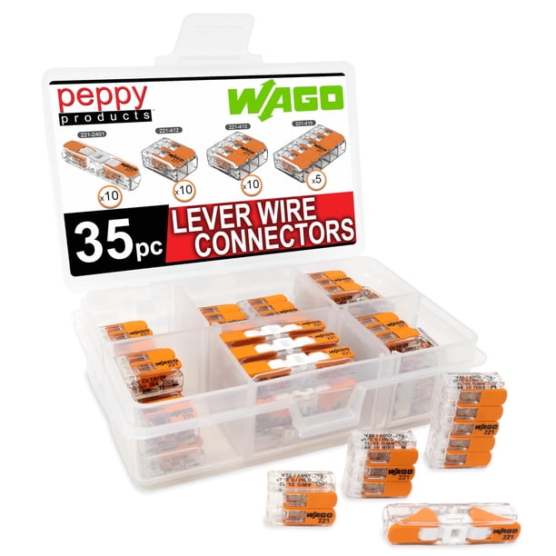 Surtido de conectores de cable WAGO 221, tuercas de palanca, 35 piezas con funda