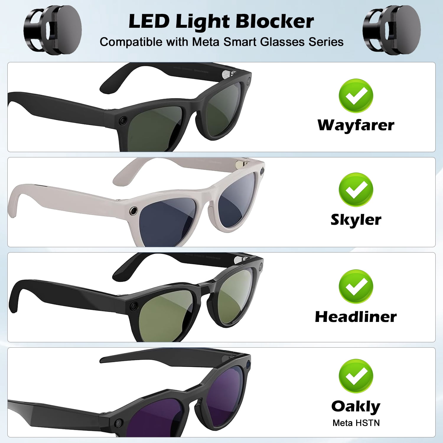Rechale 2-Pack Light Cover for Meta Glasses, LED & Flash Sensor Blocker, Compatible with Ray-Ban Gen1/Gen2/Skyler/Headliner & Oakley HSTN, Anti-Glare Privacy Sticker for Smart Glasses Camera Lens