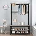 thumbnail image 4 of ANJORALA 4-in-1 Coat Rack with Bench, Industrial Entryway Hall Tree with 2 Tier Shoe Rack,Black, 4 of 12