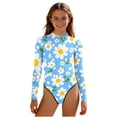 thumbnail image 2 of hengsof Girls' Long Sleeve One Piece Swimsuit with Zipper Summer Printed Beach Vacation Swimwear for Kids Ages 2-13, 2 of 7