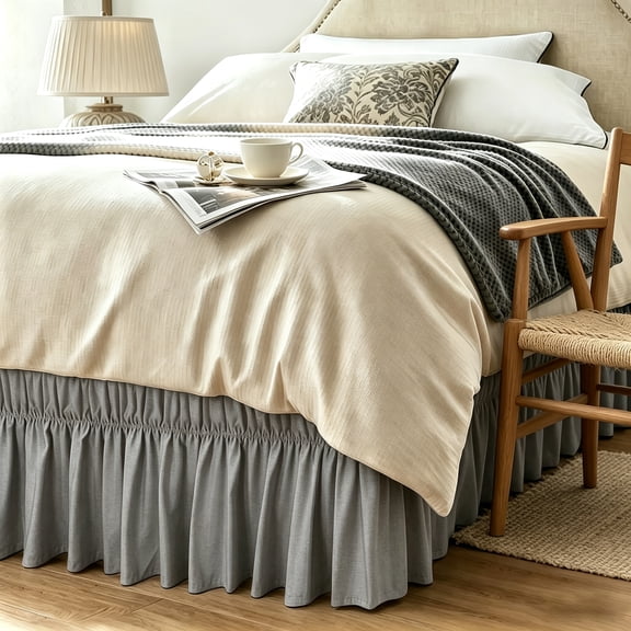 Twin Wrap Around Dust Ruffle Bed Skirt - Fashionable And Durable with Double Elastic Belts - Made for Various Size Beds with 15 Inch Drop