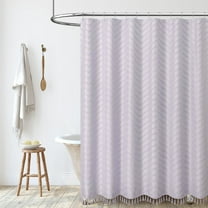 Farmhouse Shower Curtain, Tufted Striped Textured Tassel Shower Curtains for Bathroom, Minimalist Ruffled Cloth Shower Curtain Set with Hook, 72x72