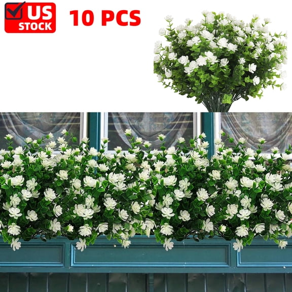 10 Bundles Artificial Outdoor Plants, Faux Boxwood Flowers, Family Reunion Decorations, Faux Plastic Plants for Home Front Porch Decor