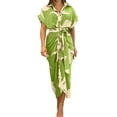 thumbnail image 1 of Kcodviy Robe d'Été Ajustée Élégante à Imprimé Floral pour Femmes Taille Haute Col Montant Courte Robes d'Été de Travail Robe Chemise à Manches, 1 of 8