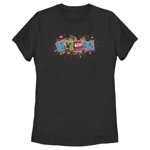 Women's Minecraft Creeper Boom Colorful Graphic Tee Black X Large