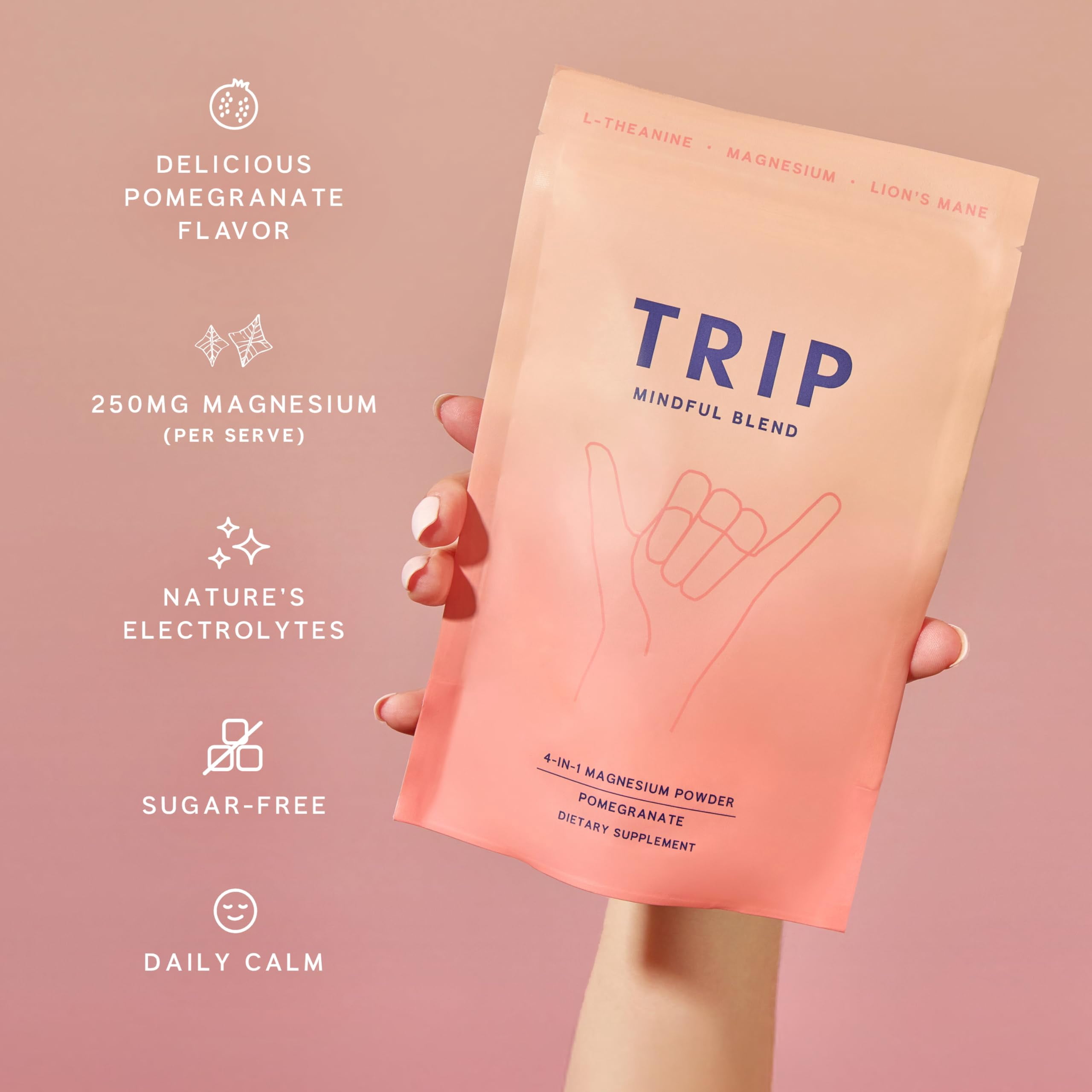 TRIP 4-in-1 Calming Magnesium Glycinate Powder, Stress Relief Magnesium Drink Mix - Pomegranate - 4.9oz