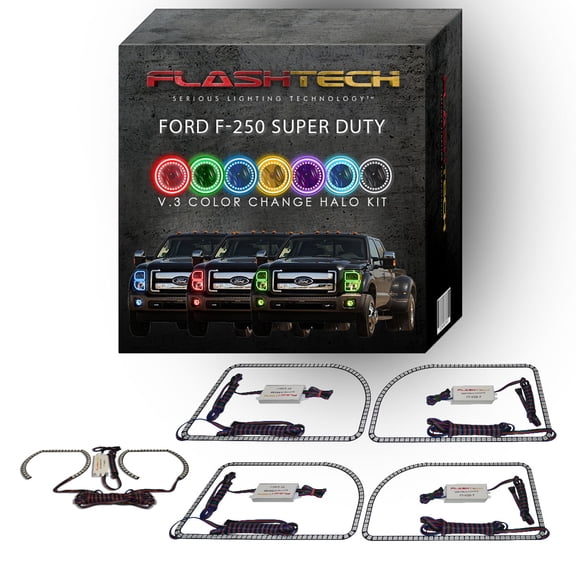 Flashtech RGB Color Changing LED Halo Ring kit for 11-15 Ford F-250 Headlight & Fog Lights