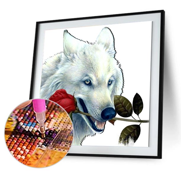 Cuadros Decorativos 5D bricolaje diamante pintura lobo blanco cruz puntada bordado pedrería kits DQrwqpou Nuevos Originales