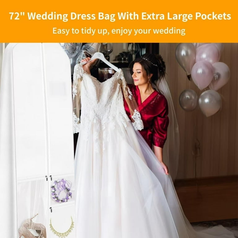 72" wedding dress garment bag,with 10'' Gusseted Dress Bags for Gowns Long  3 Pockets Dress Cover for Women & Bride Tote Bag