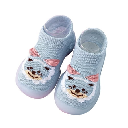 

Fimkaul Baby Sneakers Boys Girls Animal Cartoon Socks Fleece WarmThe Floor Socks Non Slip Prewalker Shoes Blue