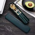 thumbnail image 1 of 4 Pcs Portable Stainless Steel Tableware Set, Dishwasher Safe Reusable Flatware Cutlery Set, Include Fork Spoon Chopsticks with box (Golden green), 1 of 4