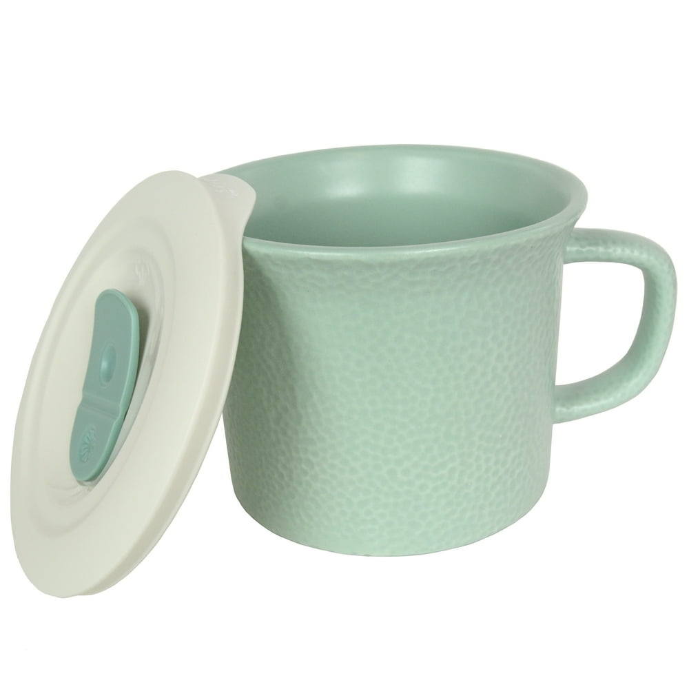 Corningware 1127560 20 oz Hammered Sage Green Meal Mug with Lid