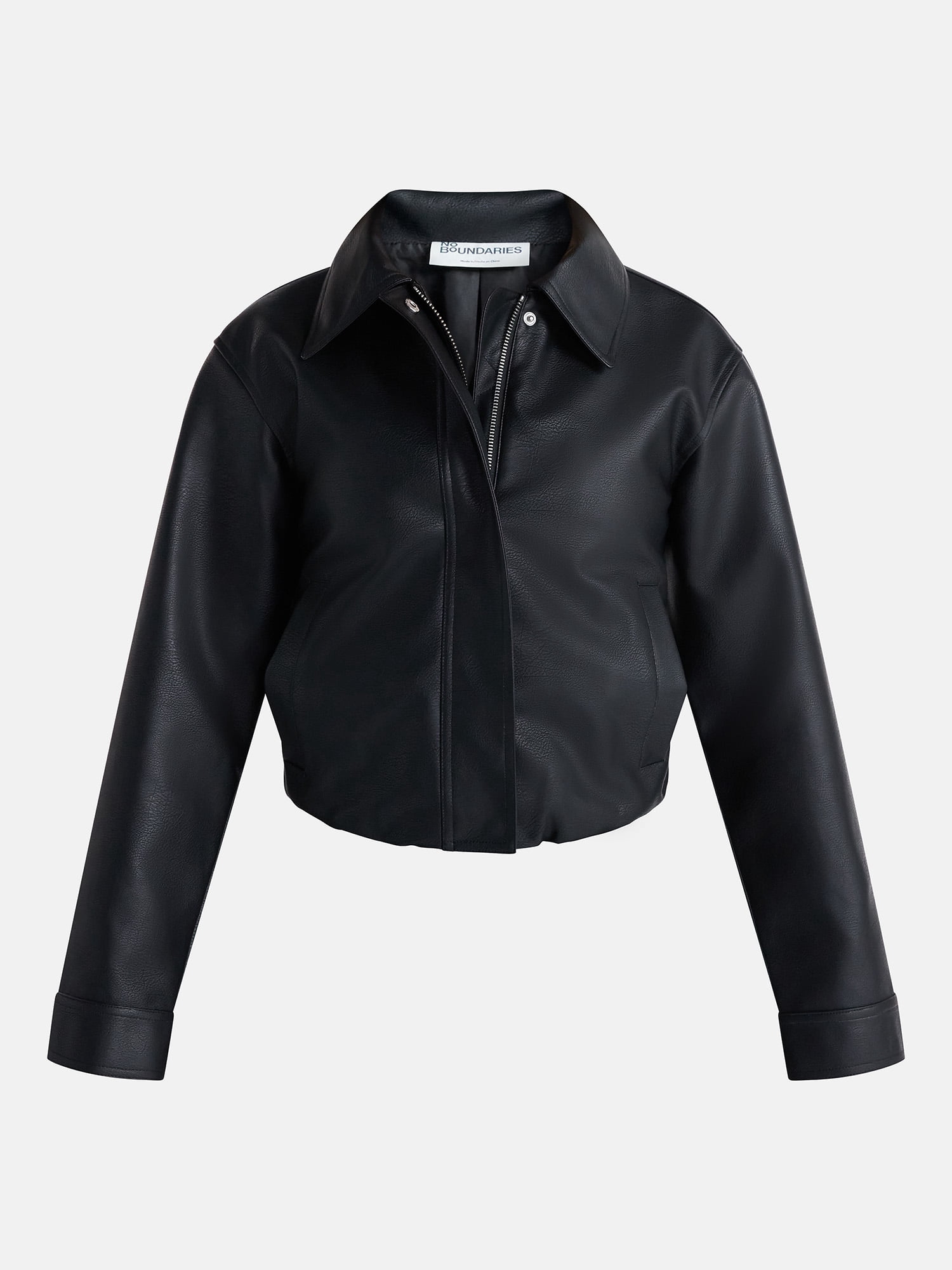No Boundaries Bubble Hem Faux Leather Bomber Jacket, Women's