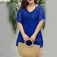 thumbnail image 3 of Bigersell Plus Size Tankinis Swimwear for Women Lace V-Neck Short Sleeve Bathing Suits Swim Dress Swimsuits with Shorts Blue 3XL, 3 of 5