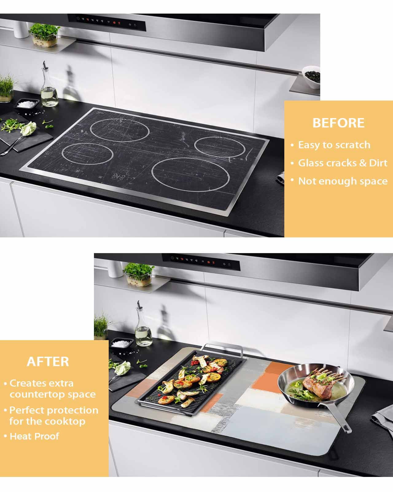 nqOlkjepod Large Induction Cooktop Protector Mat 24"x21", Burnt Orange Grey Stove Top Covers for Electric Stove, Abstract Art Color Block Decorative Stove Burner Cover Mats, Glass Top Stove Cover