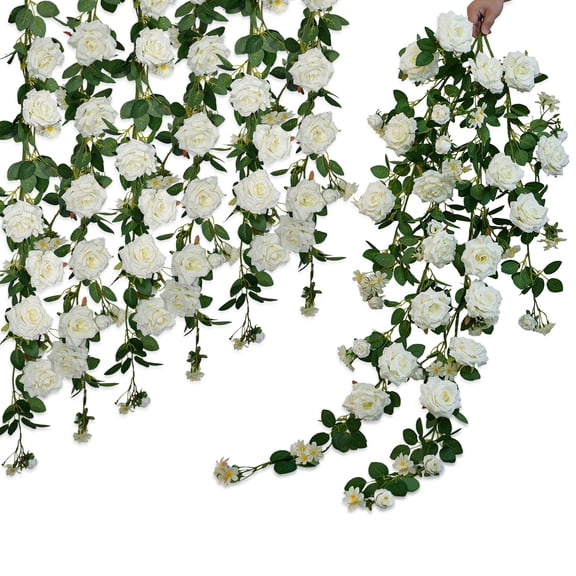 White Artificial Rose Flower Garland for Wedding Home Decor