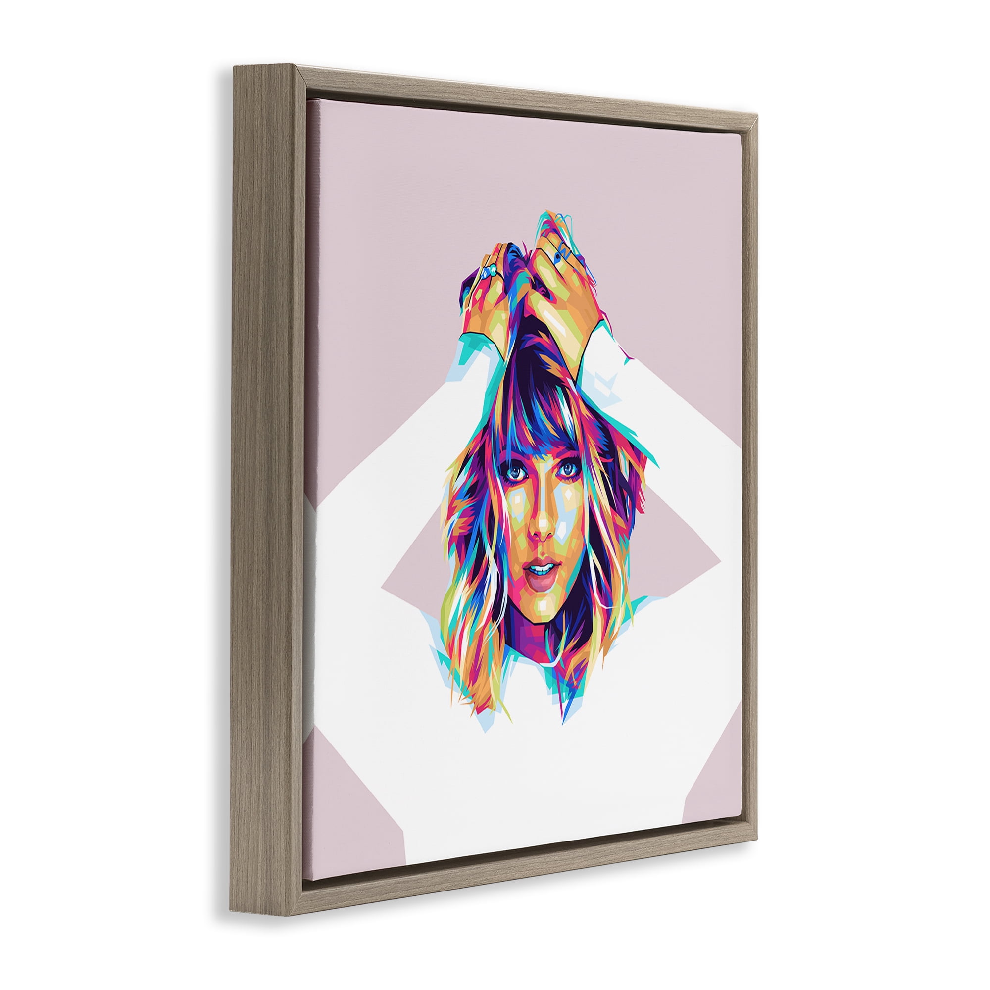 Stupell Industries Rainbow Haired Taylor People Painting Brown Floater Framed Canvas Art Print Wall Art, 25 x 25