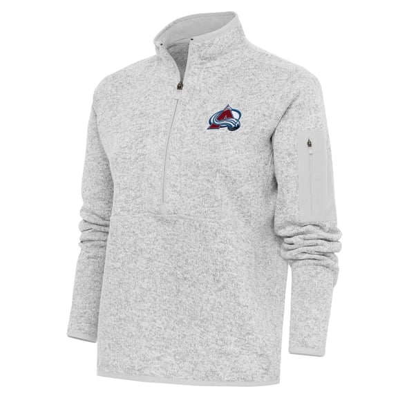 Women's Antigua Heather Gray Colorado Avalanche Team Logo Fortune Quarter-Zip Jacket