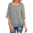 thumbnail image 2 of Cqxid525 Comfort Colors T-Shirts Women's Summer Casual Loose Double Layer Solid Color Pullover Flared Sleeves In Short Chiffon Shirt Gray S, 2 of 6
