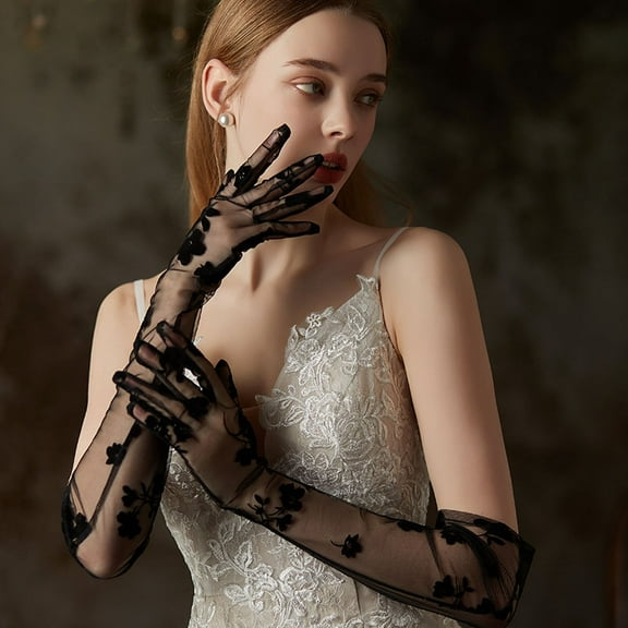 Dalrosia Black Lace Long Gloves Fashion Elbow Adjustable Cosplay Party Accessory Glove for Women and Girls