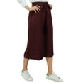 thumbnail image 3 of Bimba Women's Rayon Capri Wide Leg Culottes with Back Elastic Casual Summer Pants With Belt Maroon - Small, 3 of 5