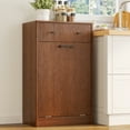 thumbnail image 6 of Pusnapku Tilt-Out Laundry Hamper Cabinet, Hidden Trash Can Cabinet with Drawer, 22" Freestanding Fluted Wood Recycling Station for Kitchen, Bathroom, 6 of 9