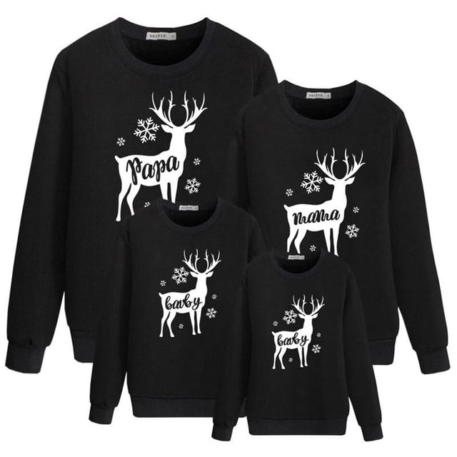 Ropa familiar a juego Sudaderas de manga larga Trajes casuales para padres e hijos Fiesta Ciervos de Navidad para mamá Papá Niños Niñas Niños Mamá (XL) Gao Jinjia LED