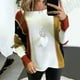 thumbnail image 2 of Suéter de manga larga con cuello en O de línea de color sólido de patchwork informal para mujer Blusa Fridja  hjk779, 2 of 5