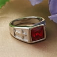 thumbnail image 2 of PAMTIER Men's Stainless Steel Vintage Simple Cross Statement Knight Ring with Square Red Gemstone Promise Engagement Wedding Band Silver Size 12, 2 of 5
