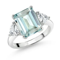 Gem Stone King 6.95 Cttw Sky Blue Simulated Aquamarine 3 Stone Engagement Ring for Women | 925 Sterling Silver | Emerald Cut 12X10MM | Trillion 5MM | Available in Size 5, 6, 7, 8, 9