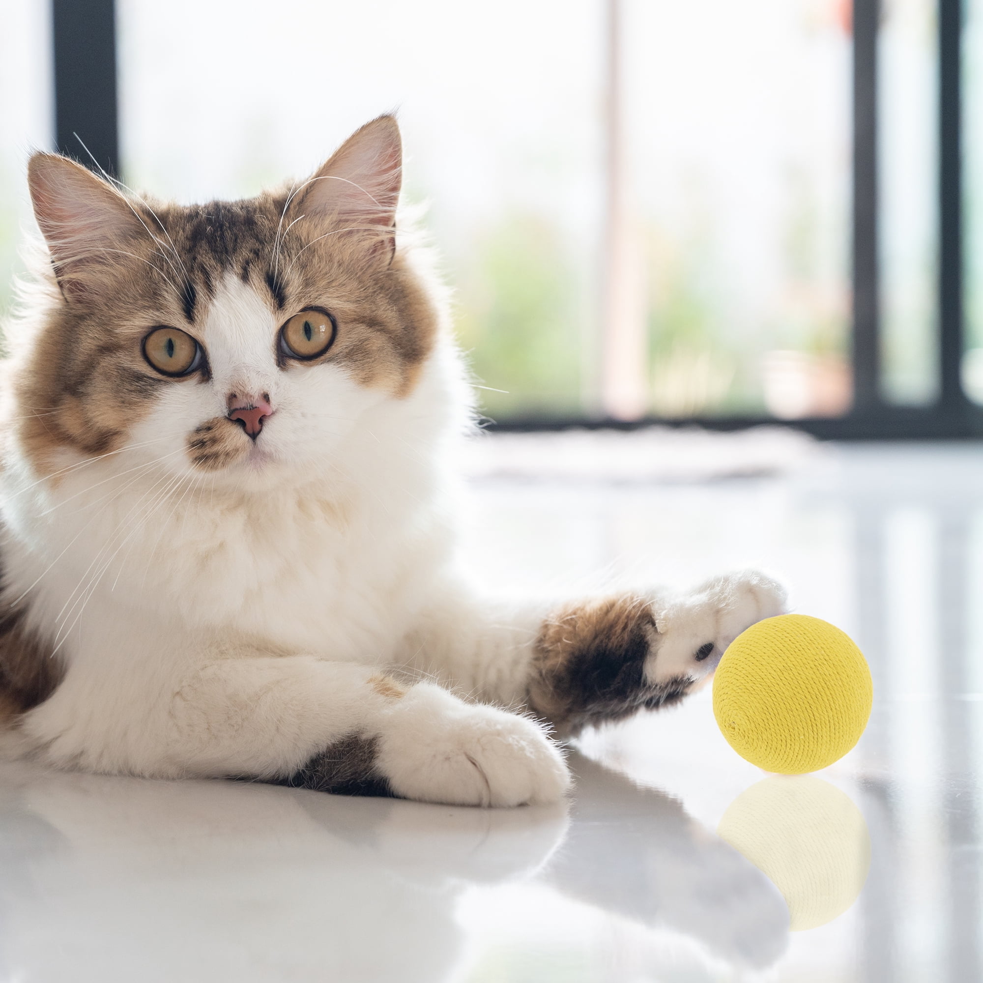 Unique Bargains Playing Ball with Bell for Cat Playtime Yellow